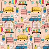 Hand Drawn Doodle Living Pattern Background. Vector Illustration.