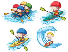 Kids Doing Water Sport on White Background vector