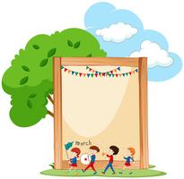 kids and wooden banner template vector