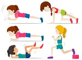 Set of girls doing fitness exercise vector