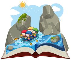 Gente rafting en un libro pop-up vector