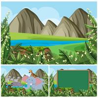 Background scenes with mountain and animals vector