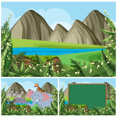 Background scenes with mountain and animals