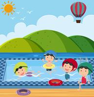 Many children in the swimming pool vector