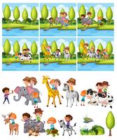 Set of children riding animal vector