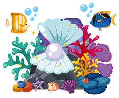 Underwater scene with pearl and fish vector