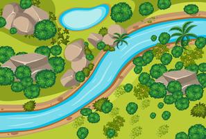 Vista aérea de bosque y río. vector