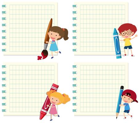 Set of children on note template
