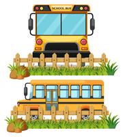 Una fuente y un autobús escolar lateral. vector