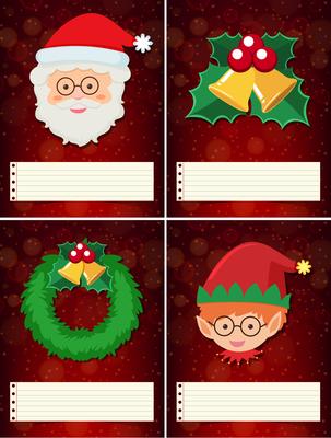 Four christmas template with santa and elf