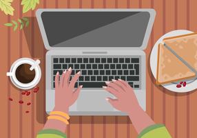 Casual Working On Laptop With Coffee Vector Illustration