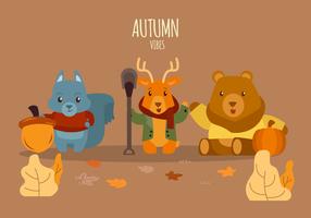 Lindo personaje de animales en traje de otoño vector