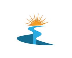 Río y sol Logo plantilla vector icono ilustración