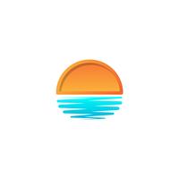 elemento de icono de vector de diseño de logotipo puesta de sol playa, concepto de logotipo al atardecer