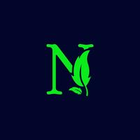 Letra n hoja naturaleza, vector de plantilla de logotipo eco verde aislado
