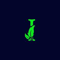 Letra i hoja naturaleza, vector de plantilla de logotipo eco verde aislado