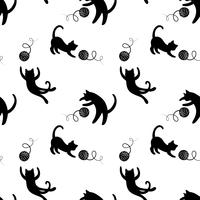 Monochrome seamless pattern with playing cats. Repeating cats background vector