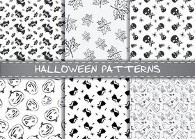 Set of halloween vector patterns. Endless monochrome halloween textures.