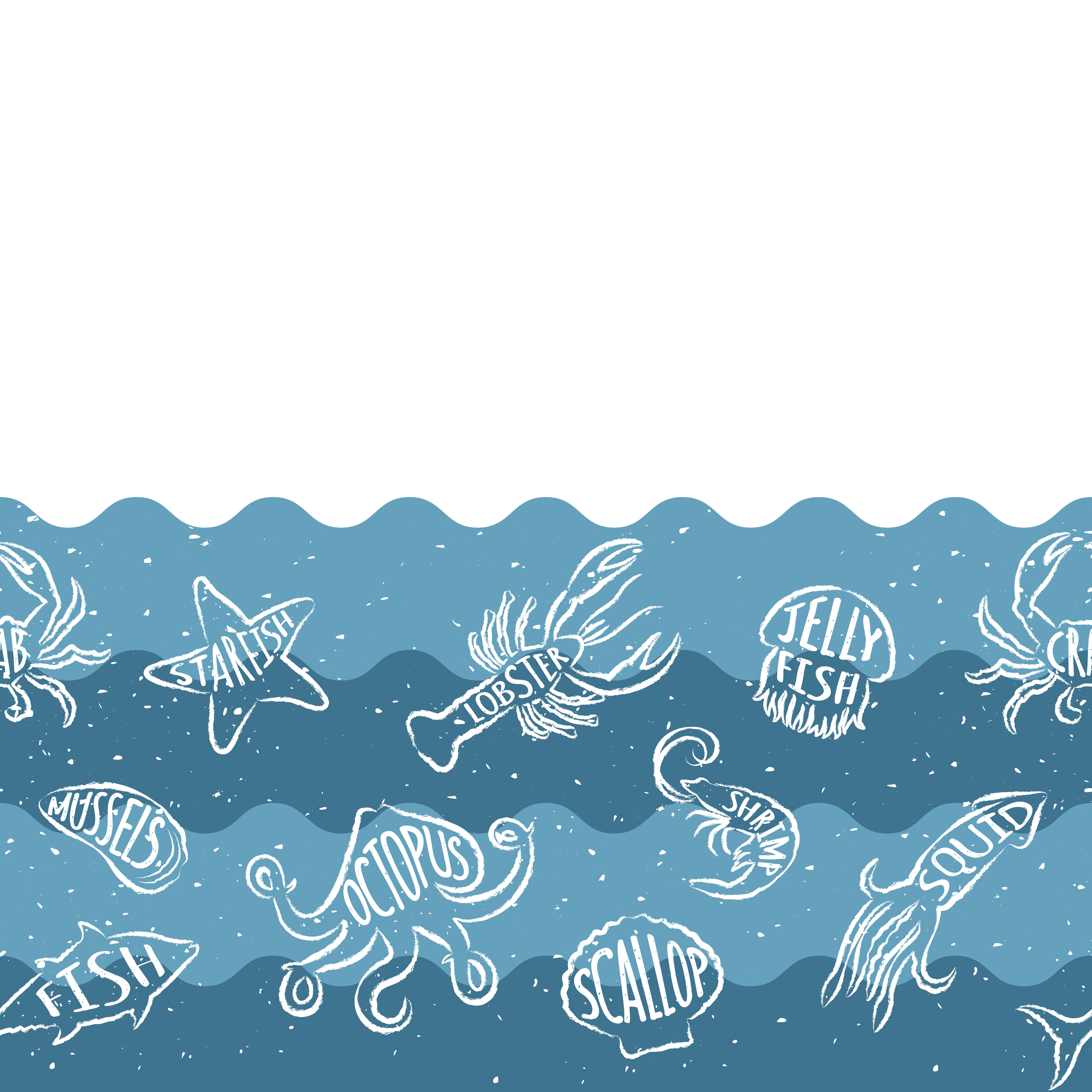Horizontal Repeating Pattern With Seafood Products Seafood