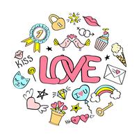 Letras de amor con garabatos femeninos para el diseño de la tarjeta del día de San Valentín, camiseta para niña, pósters. Dibujado a mano de lujo lema cómico en estilo de dibujos animados. vector