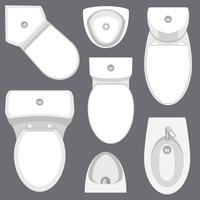 Toilet equipment top view collection for interior design.Vector illustration in flat style. Set of different toilet sinks types. vector