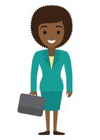 Vector illustration of afro american businesswoman character with case in flat s