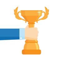 Winner award vector illustration. Business goal achievement vector concept, successful businessman holding golden cup award in hand, leadership idea,competition winner. Flat design.
