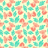 Seamless pattern with cute koala bears and leaves. Repeating background for childrens textile prints, wrapping paper. Kids animal pattern. vector