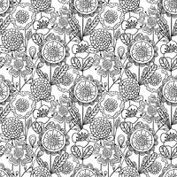 Vector seamless monochrome floral pattern. Hand drawn doodle flowers.