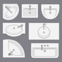 Sinks top view collection.Vector illustration in flat style. Set of different wash basin types. vector