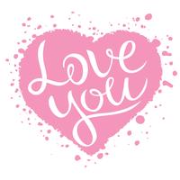 Love you lettering on pink heart shape, Love confession vector illustration.