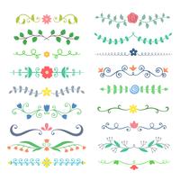 Collection of hand drawn colored flourish text dividers. Doodle botanical boders for typography design, invitations, greeting cards. Calligraphic and floral design elements.