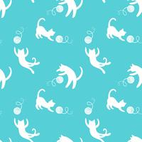 Seamless pattern with cute playing cats on yellow background. vector