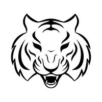 Icono de tigre aislado en un fondo blanco. Plantilla de logo de tigre, diseño de tatuaje, estampado de camiseta. vector