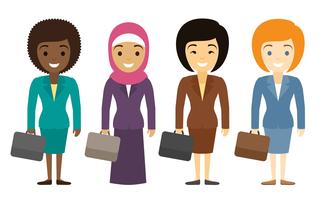 Businesswomen characters of different ethnicity in flat style. 