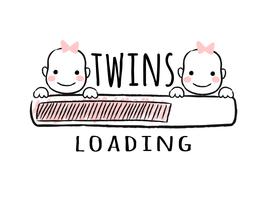 Barra de progreso con inscripción - Cargas de gemelos y caras de niñas recién nacidas en estilo incompleto. Ilustración del vector para el diseño de la camiseta, cartel, tarjeta, decoración de la ducha del bebé