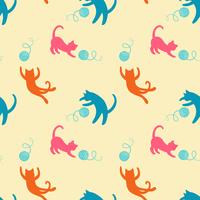 Seamless pattern with cute colored playing cats. Repeating cats background  vector