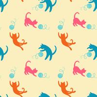 Seamless pattern with cute colored playing cats. Repeating cats background  vector