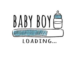 Progress bar with inscription - Baby  Boy Loading and milk bottle in sketchy style. Vector illustration for t-shirt design, poster, card, baby shower decoration.