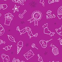 Seamless pattern with hand drawn girly doodles. Repeating background with childish sketch design elements for textile, wallpaper, scrapbooking. vector