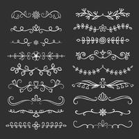 Collection of hand drawn flourish text dividers with chalk effect. Doodle chalk botanical borders for typography design, invitations, greeting cards. Calligraphic and floral design elements. vector