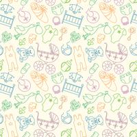 Vector seamless pattern with baby elements. Newborn clothes and accessories repeating background in doodle style for textile, wrapping paper, scrapbooking.