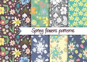 Spring flowers patterns. Set of seamless colorful vector patterns.Floral patterns. Floral seamless vector patterns. Vector floral backgrounds. Set of floral vector seamless textile ornaments. 