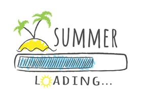 Progress bar with inscription - Summer loading and palms on the beach in sketchy style. Vector illustration for t-shirt design, poster or card.