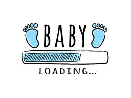 Progress bar with inscription - Baby  loading and kid footprints in sketchy style. Vector illustration for t-shirt design, poster, card, baby shower decoration.