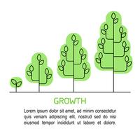 Infografía del proceso de crecimiento del árbol. Concepto de crecimiento de los iconos de la línea de arte. vector