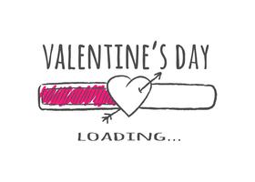 Progress bar with inscription - Valentines Day loading and heart shape with arrow in sketchy style. vector