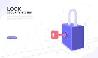 Lock security system. landing page graphic design website template. Vector illustration