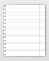 Blank lined copy book sheet with torn edge. Mockup or template of graph notepad page for yor text. vector