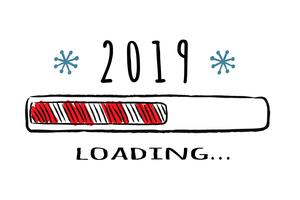 Barra de progreso con inscripción - 2019 cargando en estilo incompleto. Vector de Navidad, ilustración de año nuevo para el diseño de la camiseta, cartel, saludo o tarjeta de invitación.